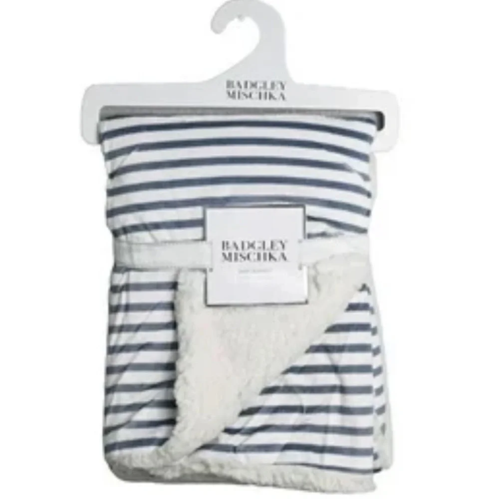 Badgley Mischka Baby Blanket Gray and White Striped 30